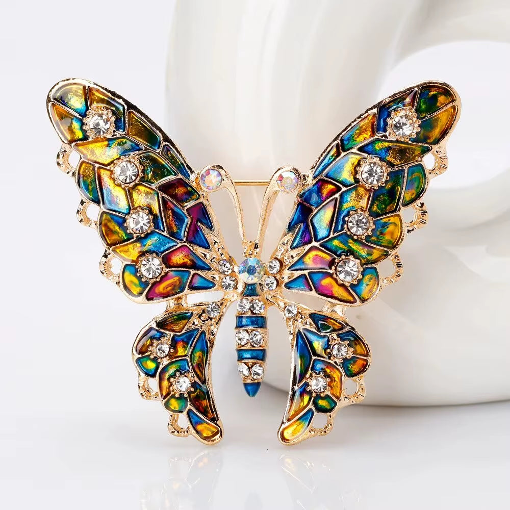 Trendy Multicolour Alloy Butterfly Brooches for Women Metal Crystal Insect Brooch Party Birthday Winter Jewelry