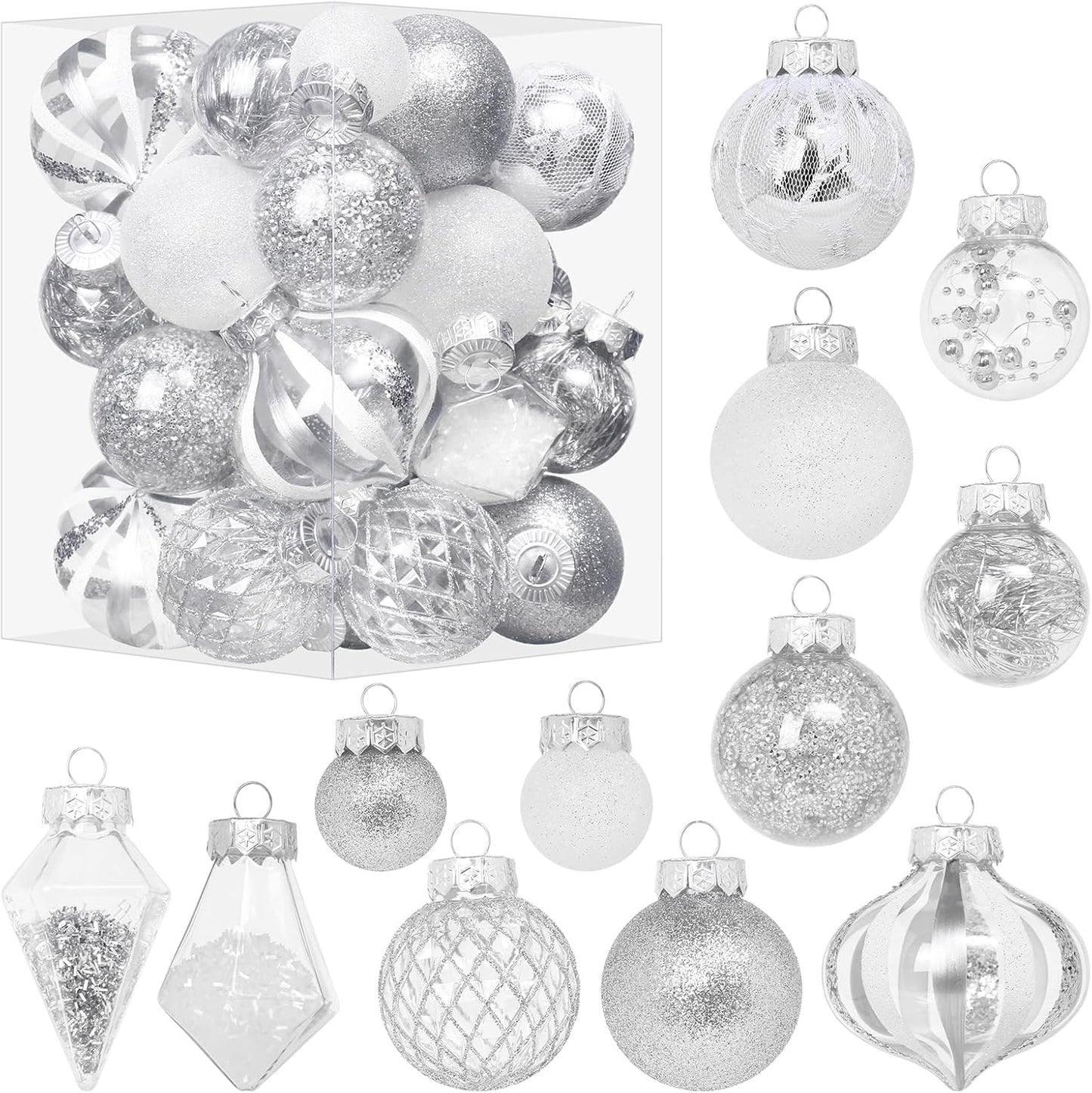 34PCS Shatterproof Christmas Ball Ornaments Set for Indoor Holiday Decor - Silve