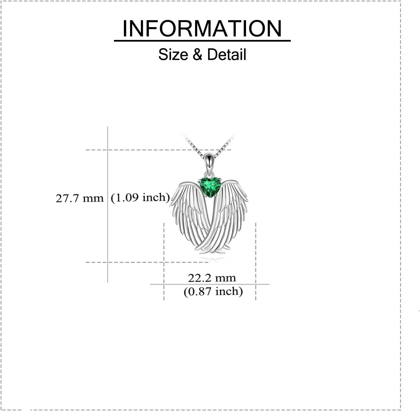 Angel Wings Necklace 925 Sterling Silver Guardian Angel Wings Pendant Necklace Birthstone Necklace for Women Girls Christmas Jewelry Gifts