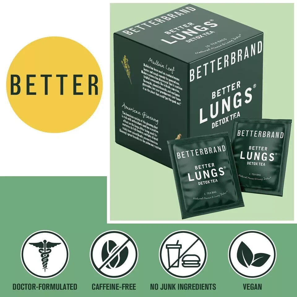 Betterbrand Better Lungs Detox Tea - Herbal Tea Bags - Mullein Leaf Ginseng E...