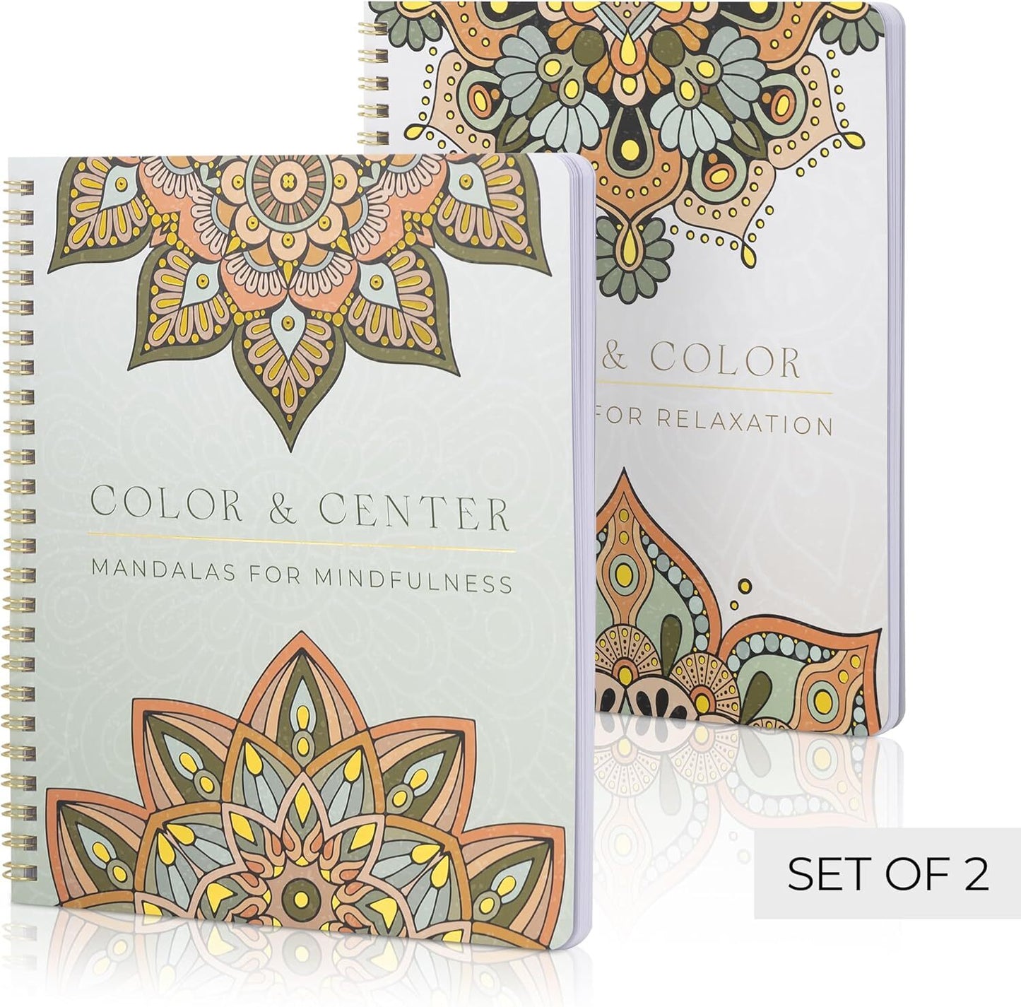 Beautiful Adult Coloring Book Set of 2 for Relaxation - Mandala Coloring Books W