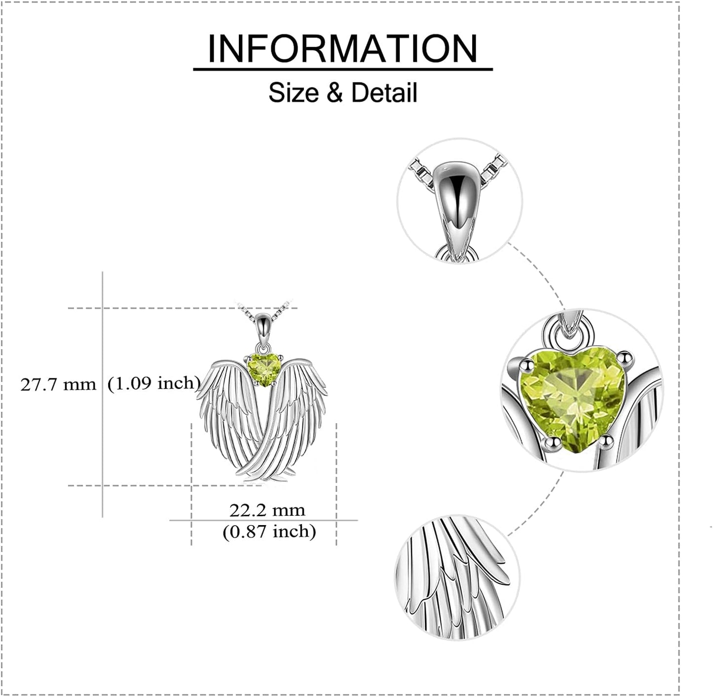 Angel Wings Necklace 925 Sterling Silver Guardian Angel Wings Pendant Necklace Birthstone Necklace for Women Girls Christmas Jewelry Gifts