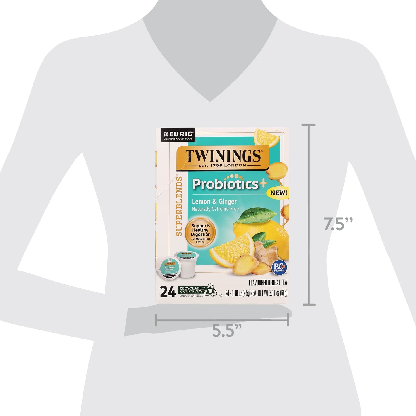 Lemon & Ginger + Probiotics K-Cup Pods for Keurig, Caffeine Free Herbal Tea, 24 Count