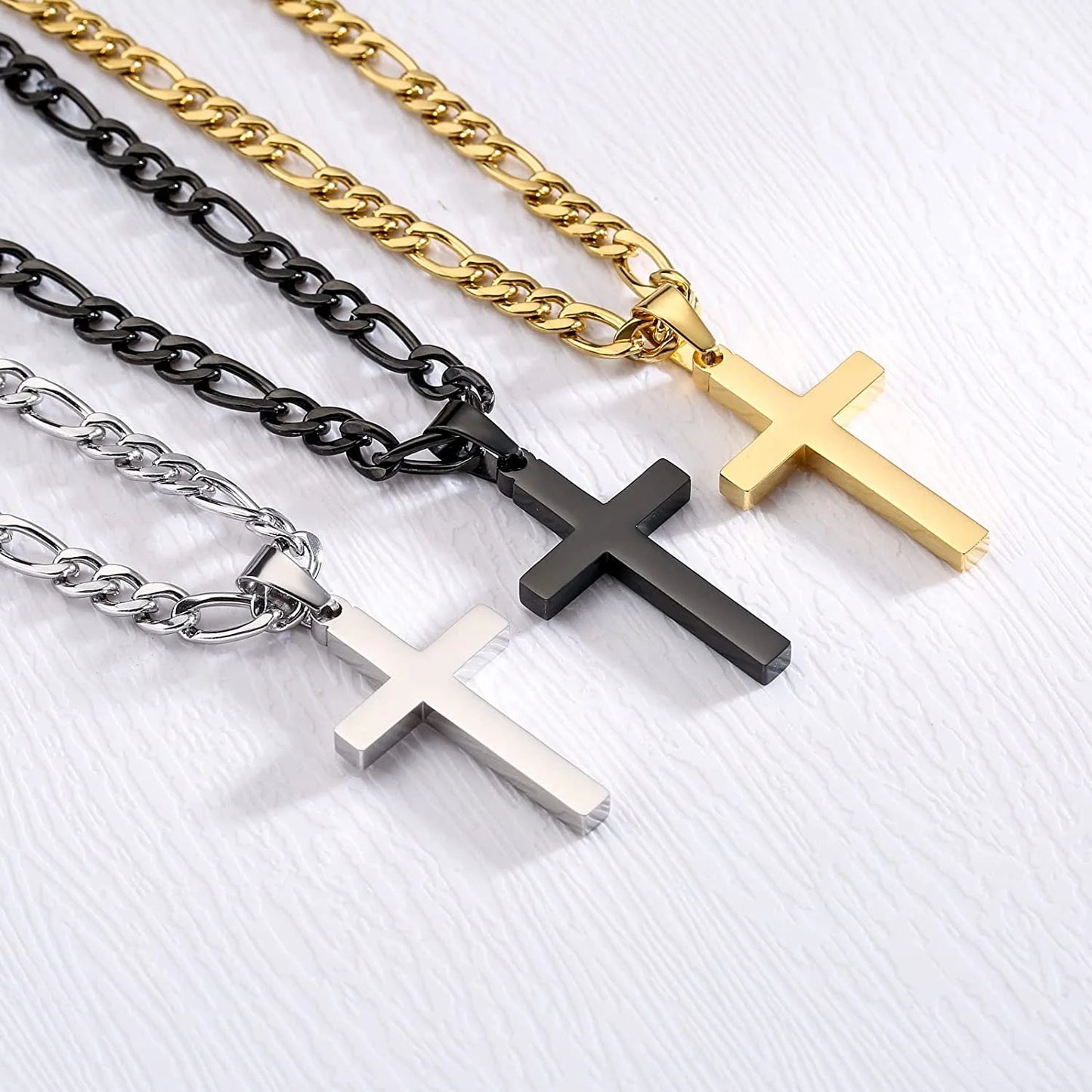 Layered Gold Cross Necklaces for Men Stainless Steel Cuban Curb Link Figaro Pendant Chain Necklaces Set Graduation Father'S Day Jewelry Gifts Ideas Dad Husband Son Teen Teenage Age
