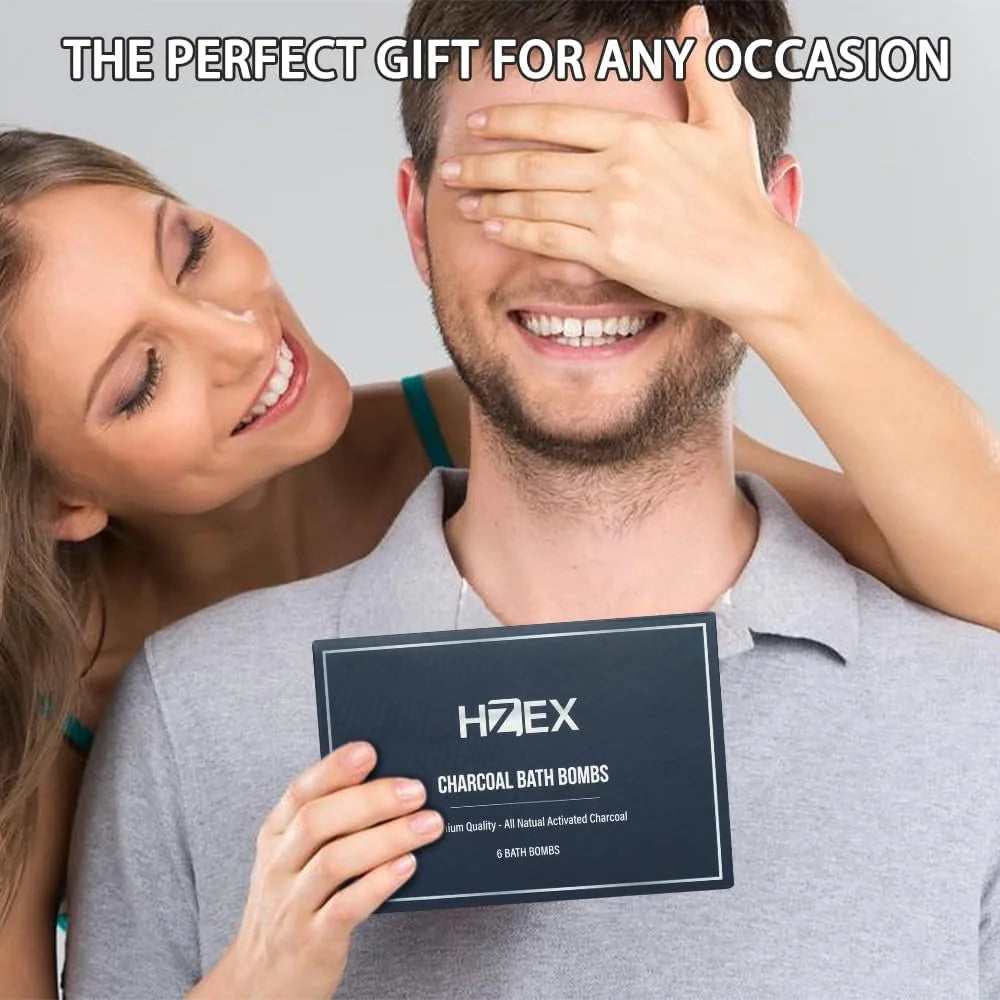 Bath Bombs, Luxury Charcoal 6 Large Natural Bathbomb Fizzes for Men Women, Organic Bath Bomb with Essential Oils and Shea Butter, Stress Relief and Relaxation, Detox with Charcoal Bathbombs