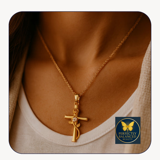Faith in Bloom – Infinity Rose Cross Necklace