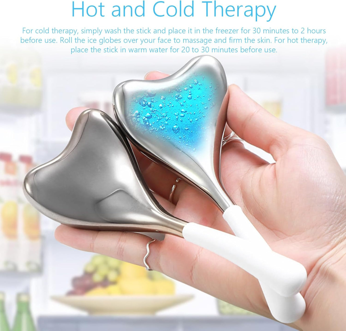 Face Massager Skin Care Ice Globes for Face Stainless Steel Face Beauty Tools V-Shaped Gua Sha Facial Tools for Women Esthetician Supplies Cooling Spa Globes with Storage Case, Ice Roller