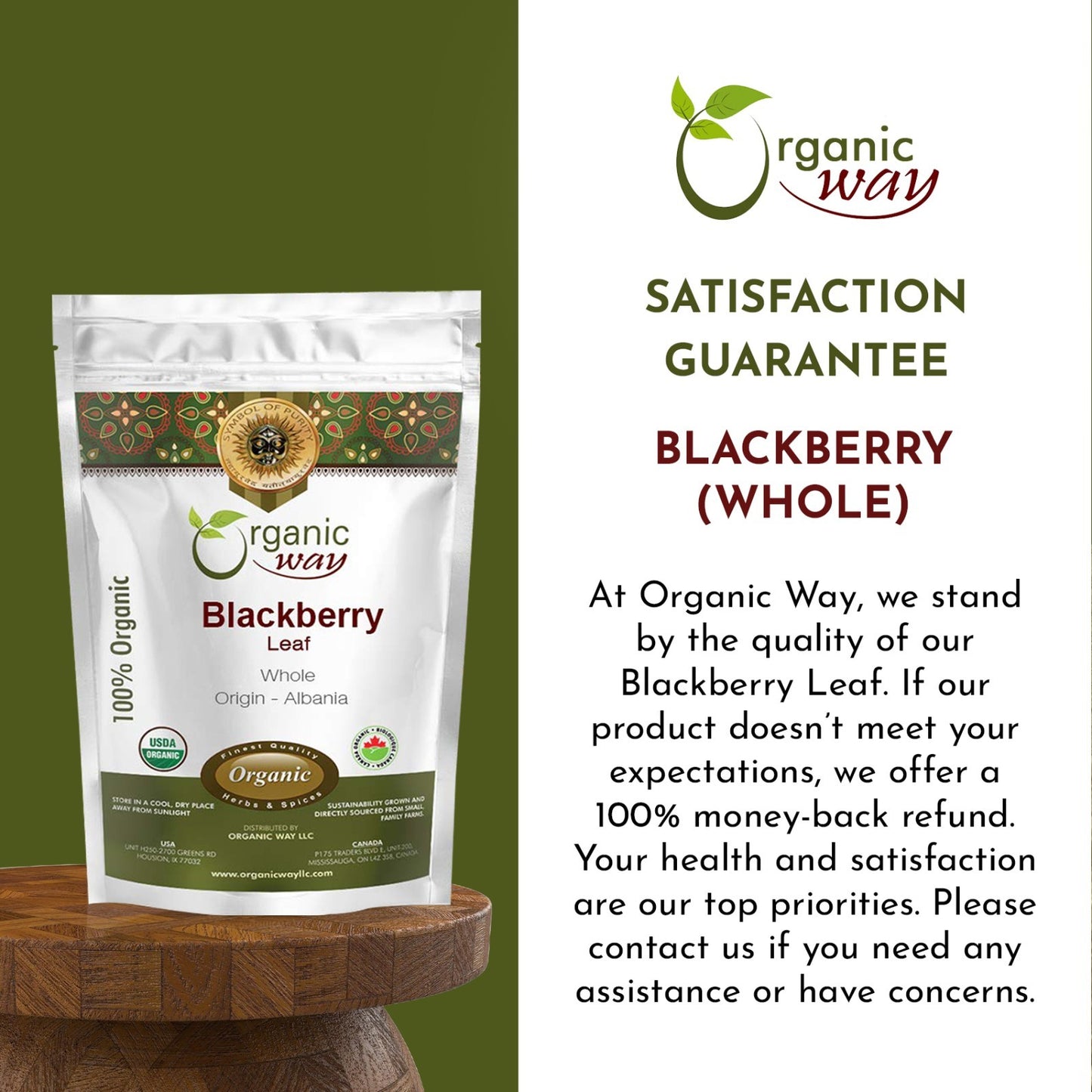 Organic Way Blackberry Leaf Whole - Herbal Tea | Kosher & USDA Certified