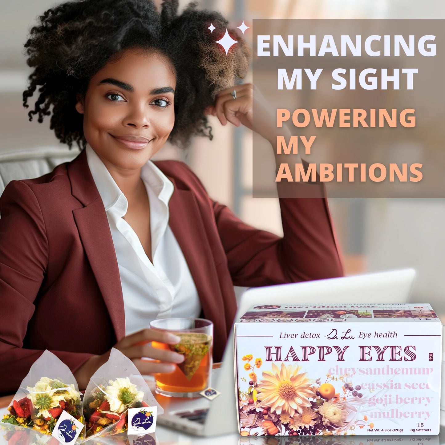 ’S Happy Eyes Tea | Eyebright Tea for Liver Cleanse | Liver Detox Tea for Eye Health | 8-Flavor Chinese Herbal Tea Made in US | Chrysanthemum Tea with Cassia Seed, Goji Berries, Mulberries…