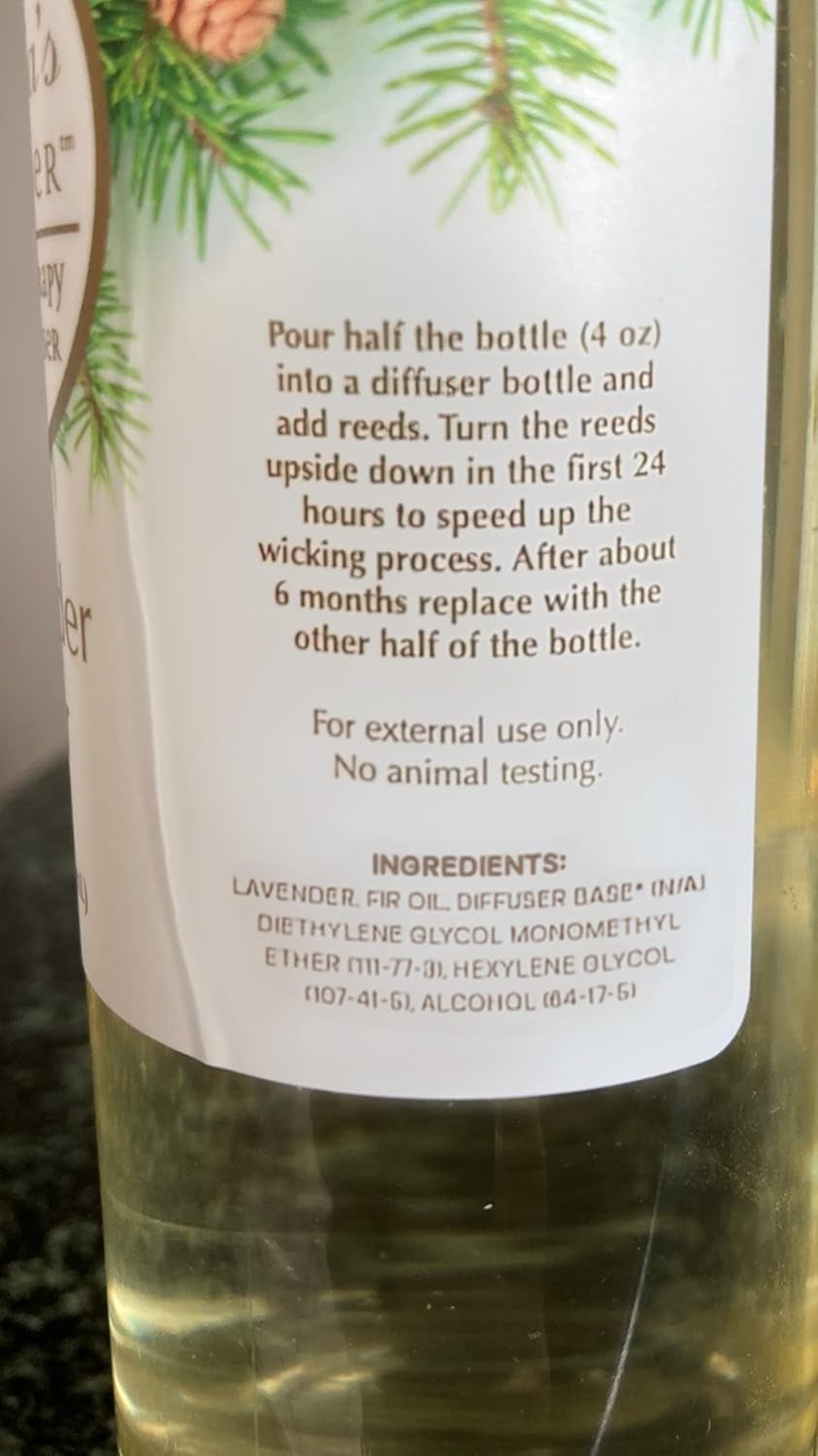 Fir & Lavender Essential Oil Reed Diffuser Refill — Natural Aromatherapy Essential Oil for Reed Diffusers — Made in USA, Home & SPA by — up to 1 Year Supply, 8Oz