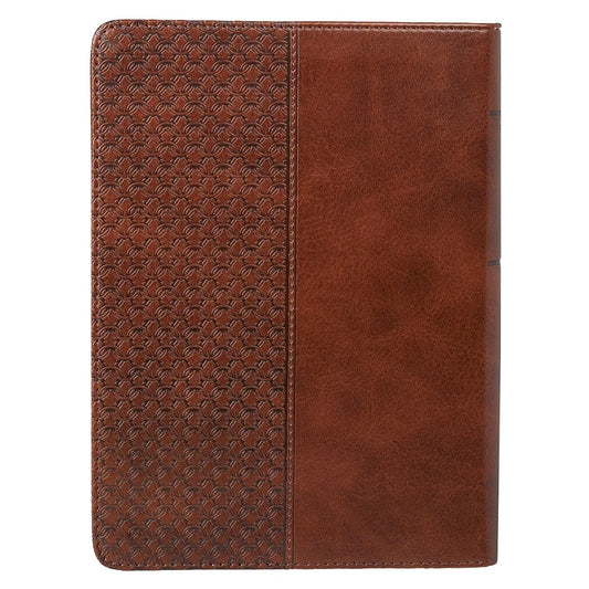 Classic Handy-Sized Journal Be Strong and Courageous Joshua 1:9 Bible Verse Inspirational Scripture Notebook W/Ribbon, Faux Leather Flexcover 240 Ruled Pages, 5.7" X 7", Brown