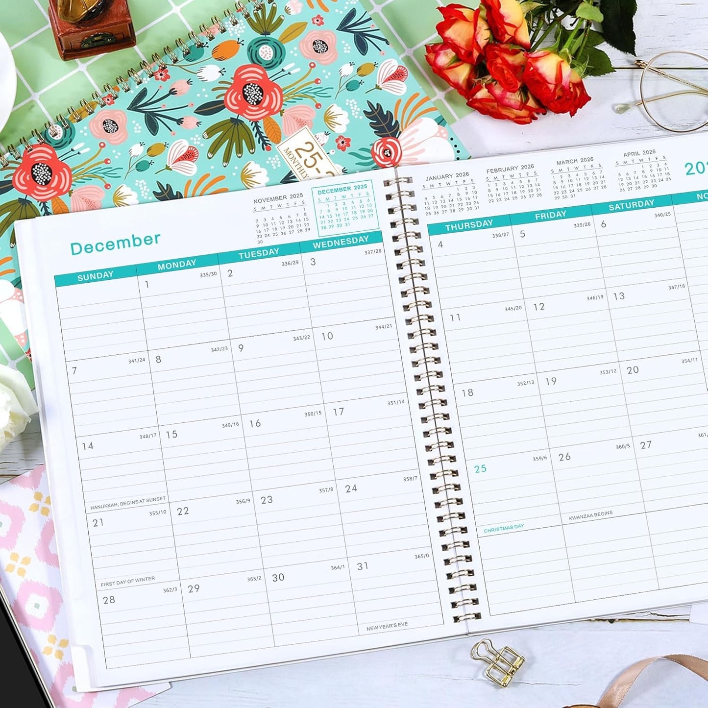 Monthly Planner July 2025–Dec 2026, 8.5X11, 18-Month Tabs & Pocket