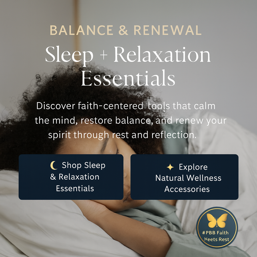 A peaceful woman resting on a white pillow under soft light, symbolizing faith-inspired calm and renewal from the Sleep & Relaxation Essentials collection by Perfectly Balanced Beauty.