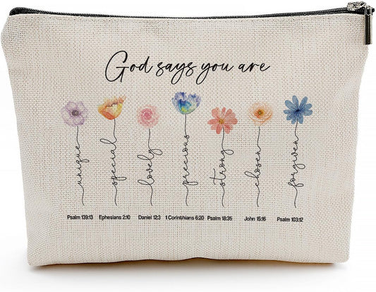 God Says You Are Cosmetic Bag, Inspirational Bible Verse Makeup Bag, Christian Gifts, Floral Bible Verse Makeup Case, Affirmations Gifts, Encouragement Gifts, Friend Gifts