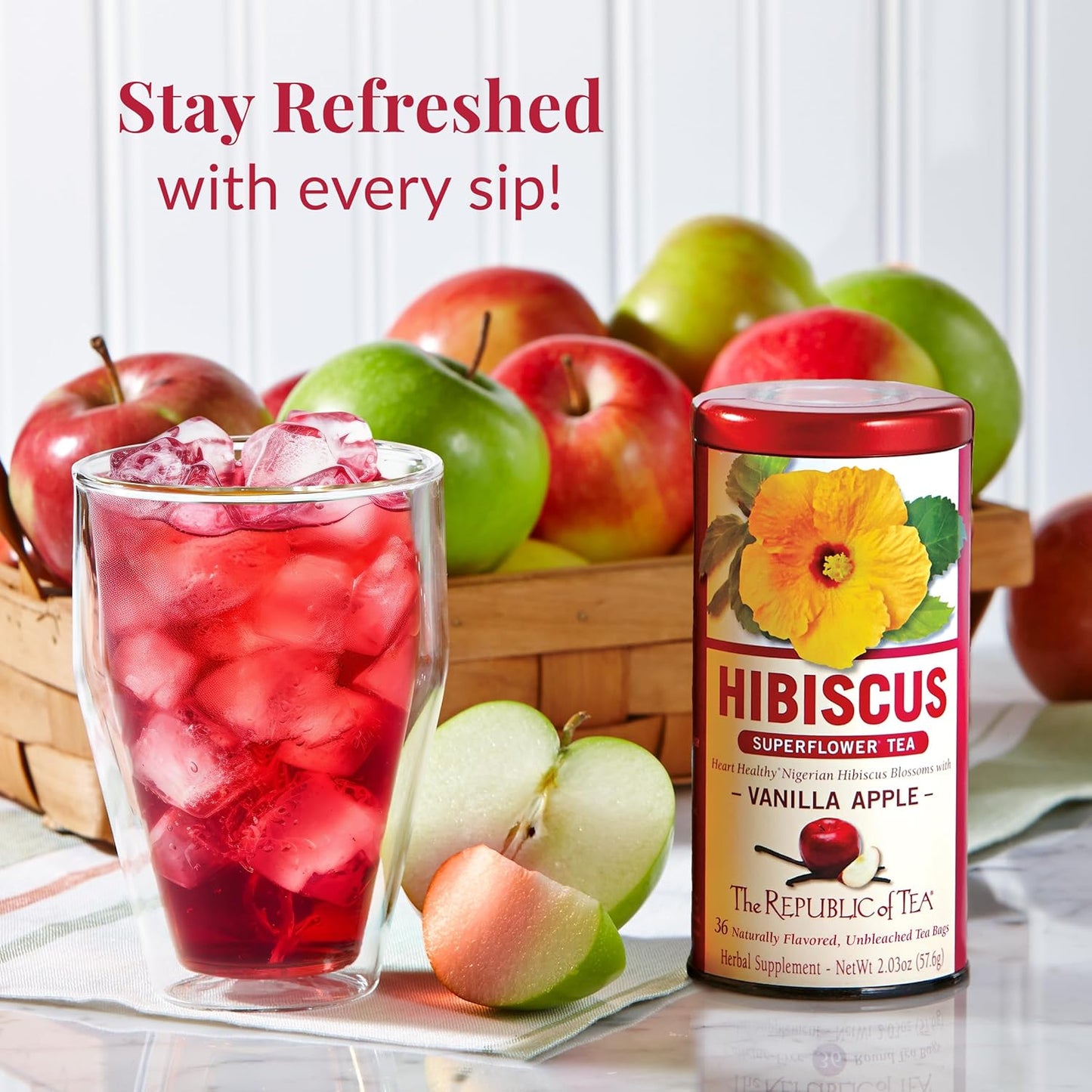 Hibiscus Vanilla Apple Superflower Herbal Tea, 36 Tea Bag Refill