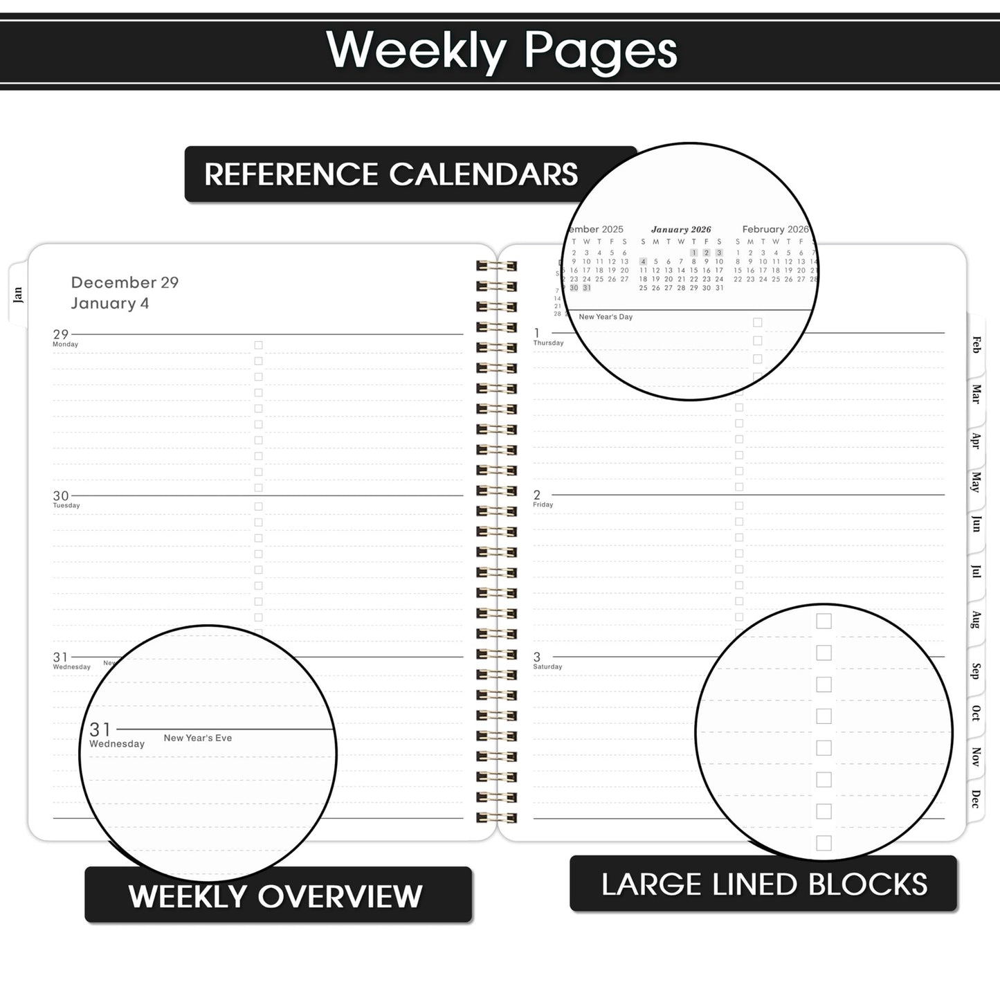2026 Planner 8X10 Black Weekly Monthly Scheduling Organizer with Twin Wire Bi...