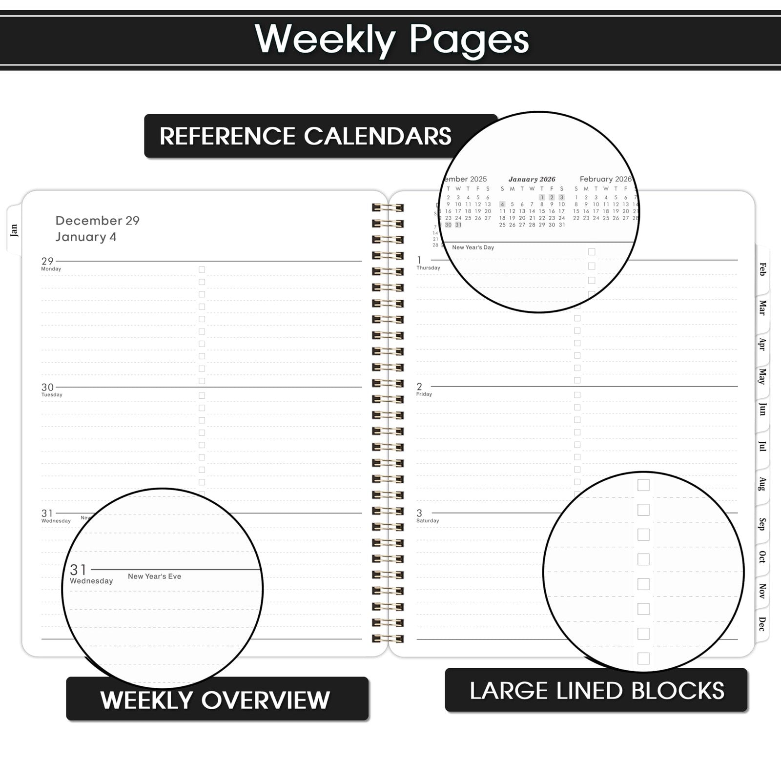 2026 Planner 8X10 Black Weekly Monthly Scheduling Organizer with Twin Wire Bi...