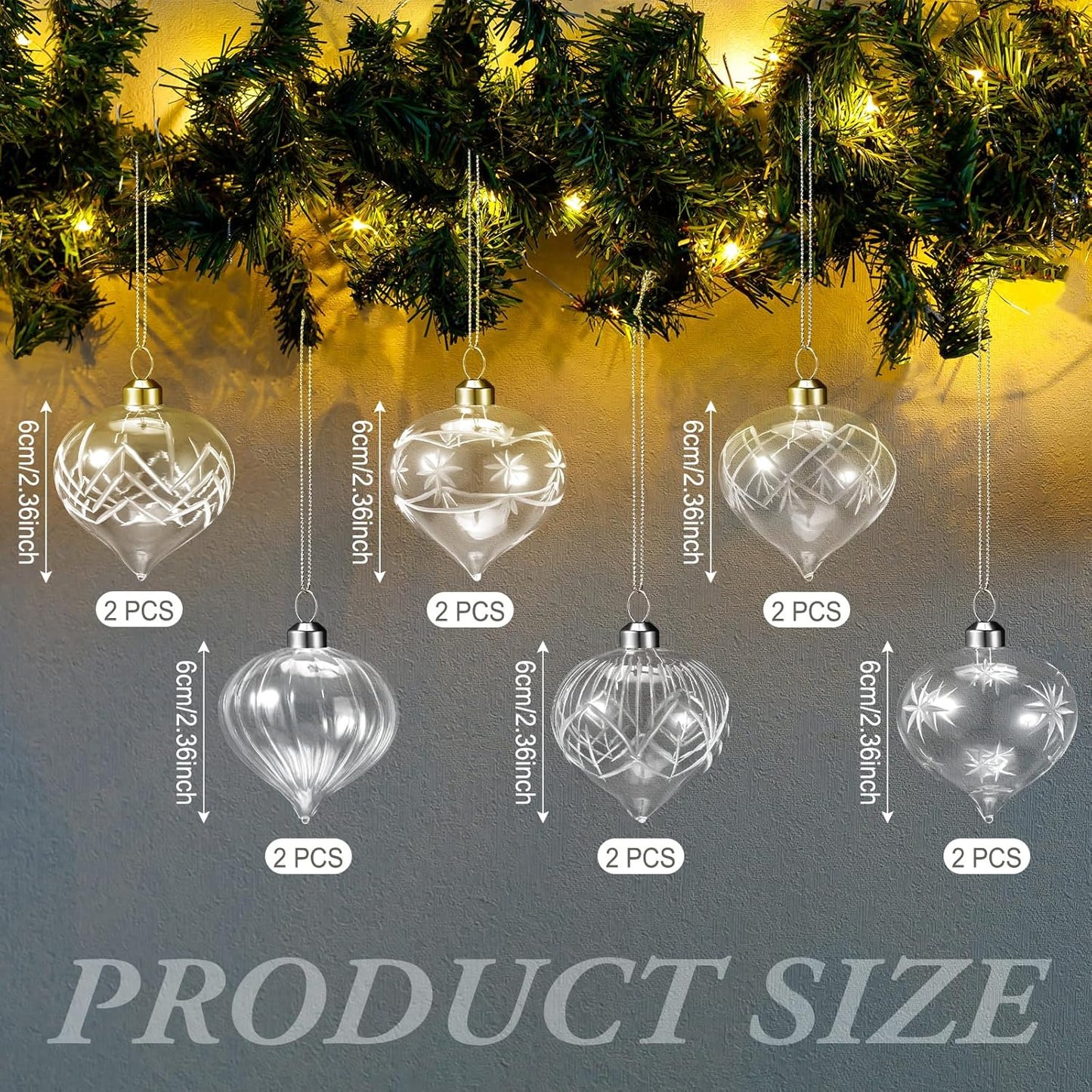 12 Hand Blown Clear Glass Christmas Ball Ornaments for Holiday Decor