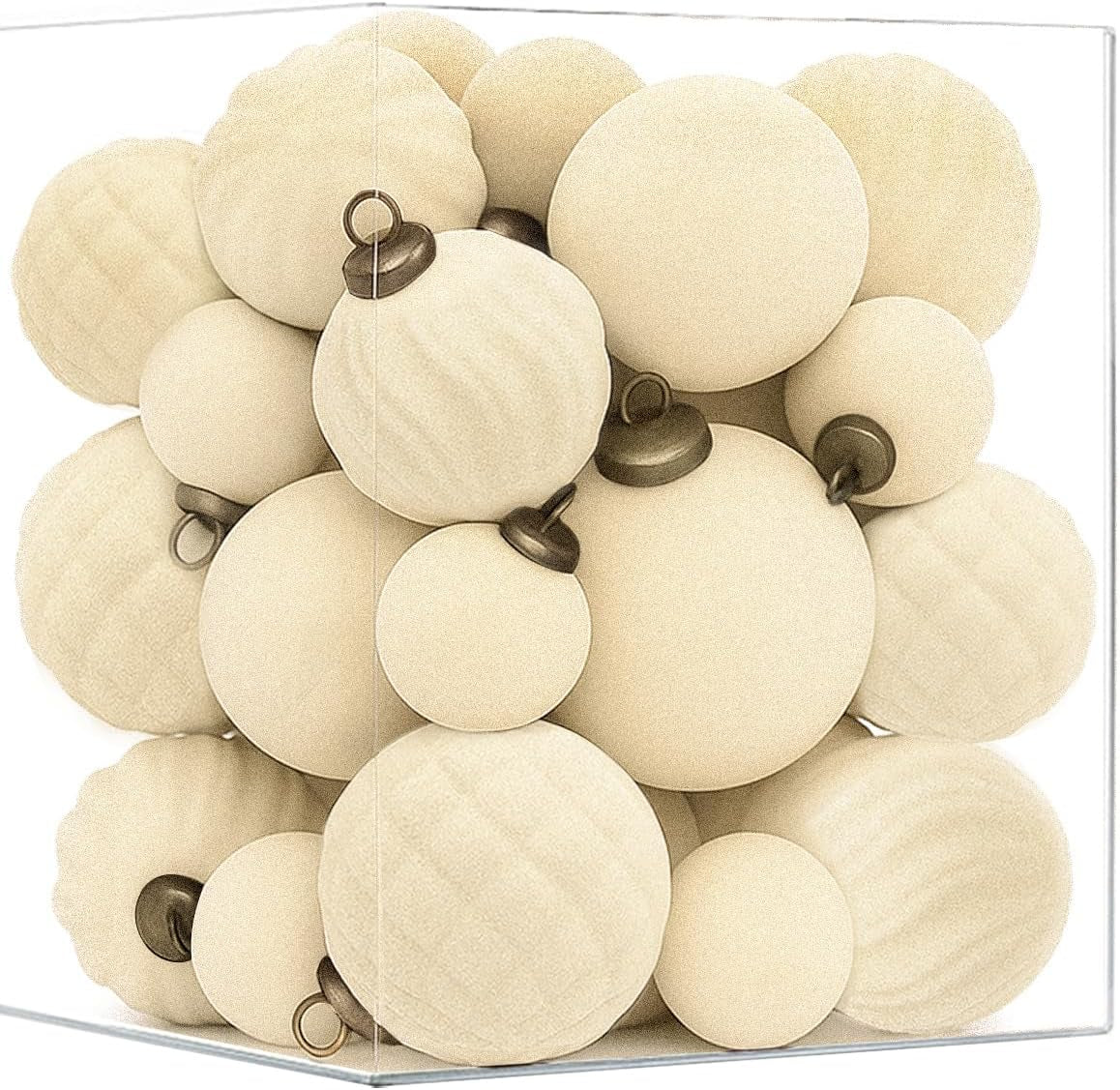 36PCS Shatterproof Velvet Christmas Ornaments Set in Beige for Holiday Decor