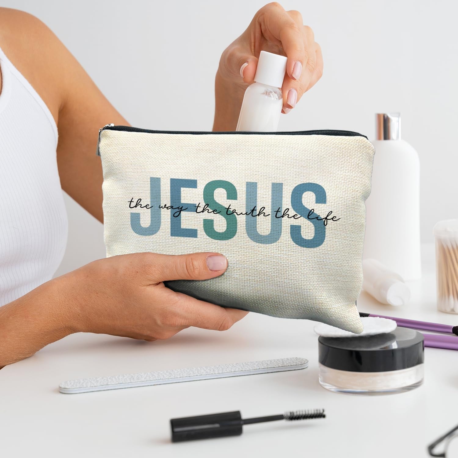 Christian Makeup Bag - Jesus Cosmetic Bag, Christian Gifts for Women & Girls, Inspirational Gifts, Bible Verse Bag