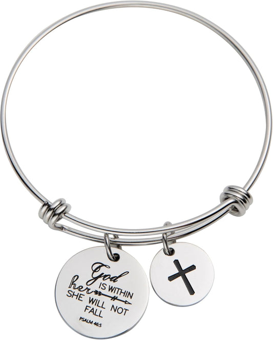 Bible Verse Bangle Bracelet Cross Charm Confirmation Bracelet Scripture Jewelry