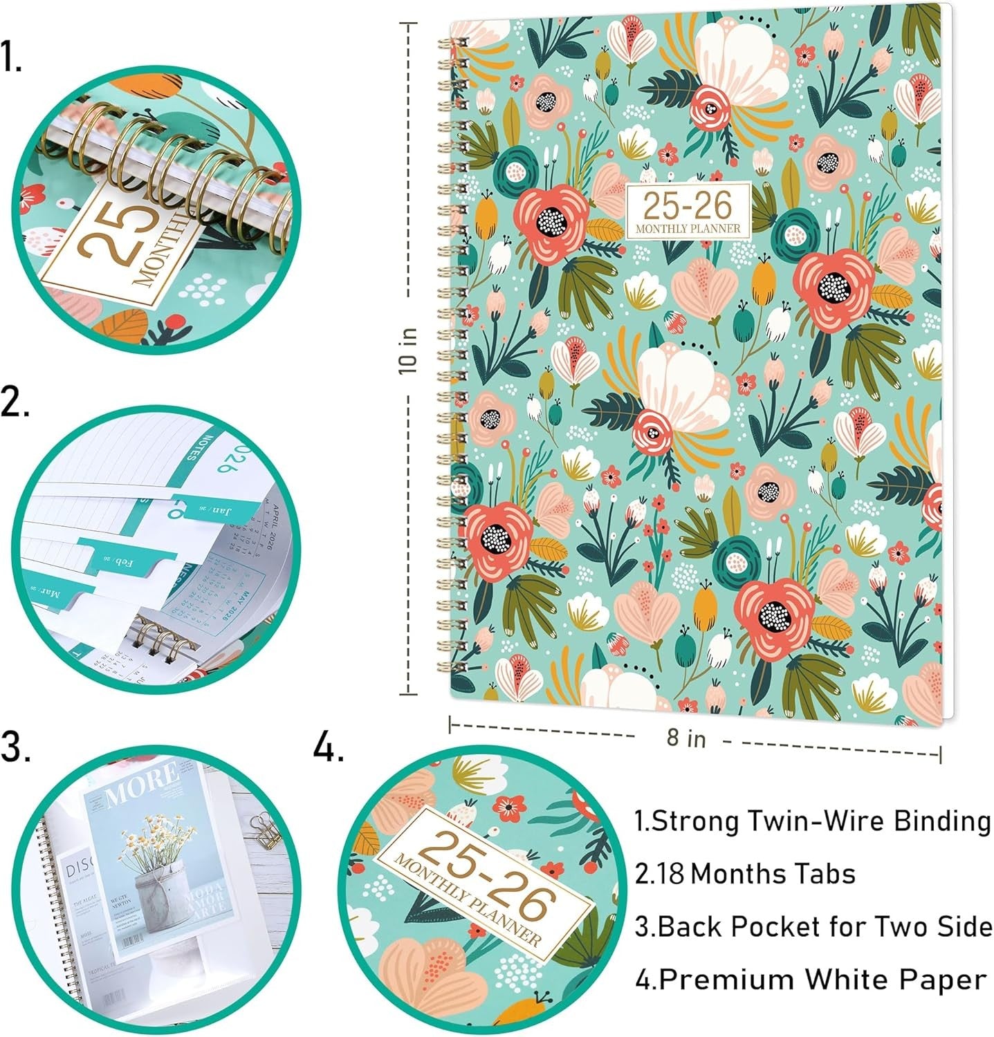 Monthly Planner July 2025–Dec 2026, 8.5X11, 18-Month Tabs & Pocket