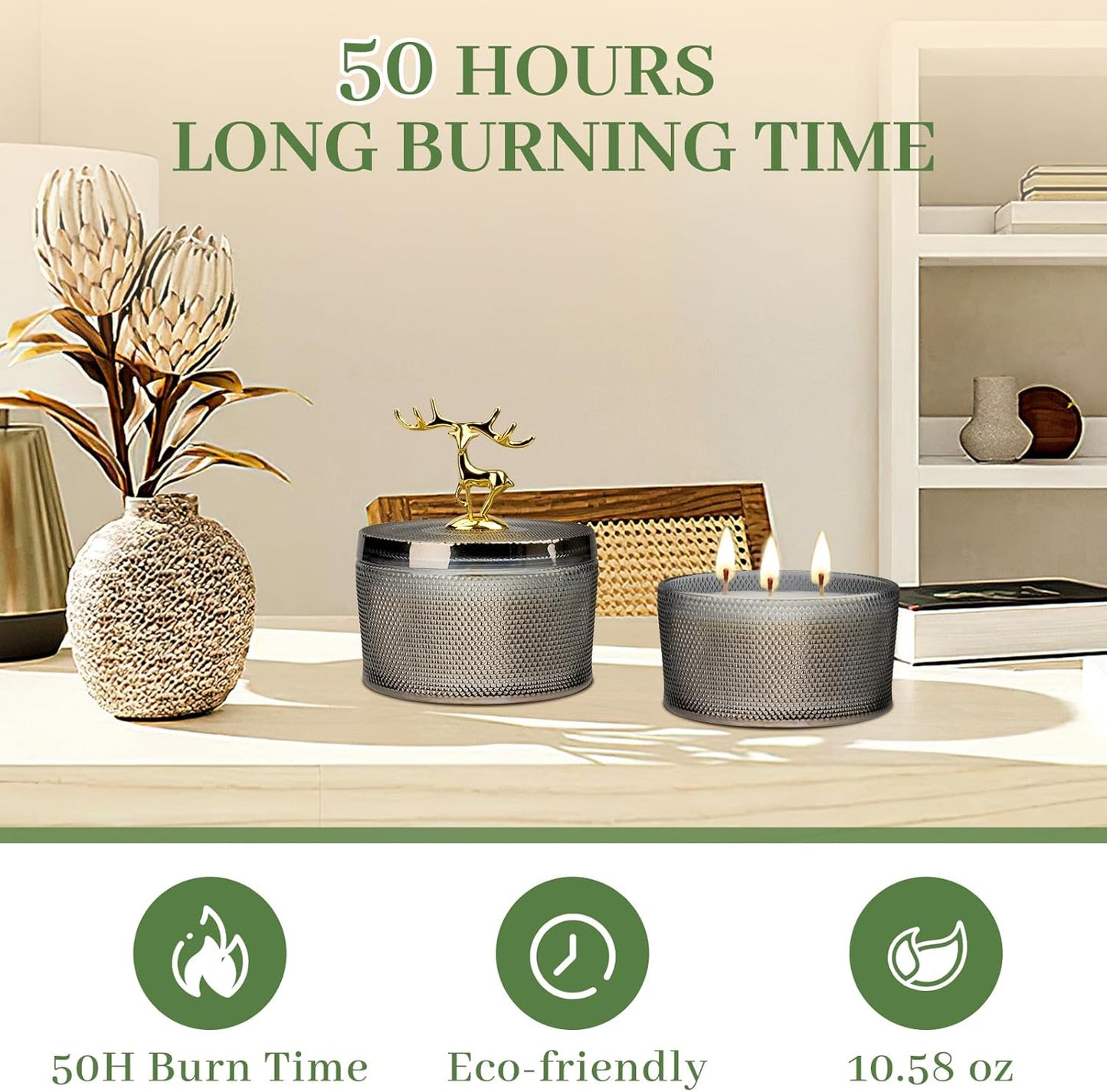 Scented Candles for Women, 10.58 Oz 3 Wick Natural Soy Wax Sandalwood Candle for Home Scented, Aromatherapy Candle for Women Men, 50 Hours Long Lasting Burn Time