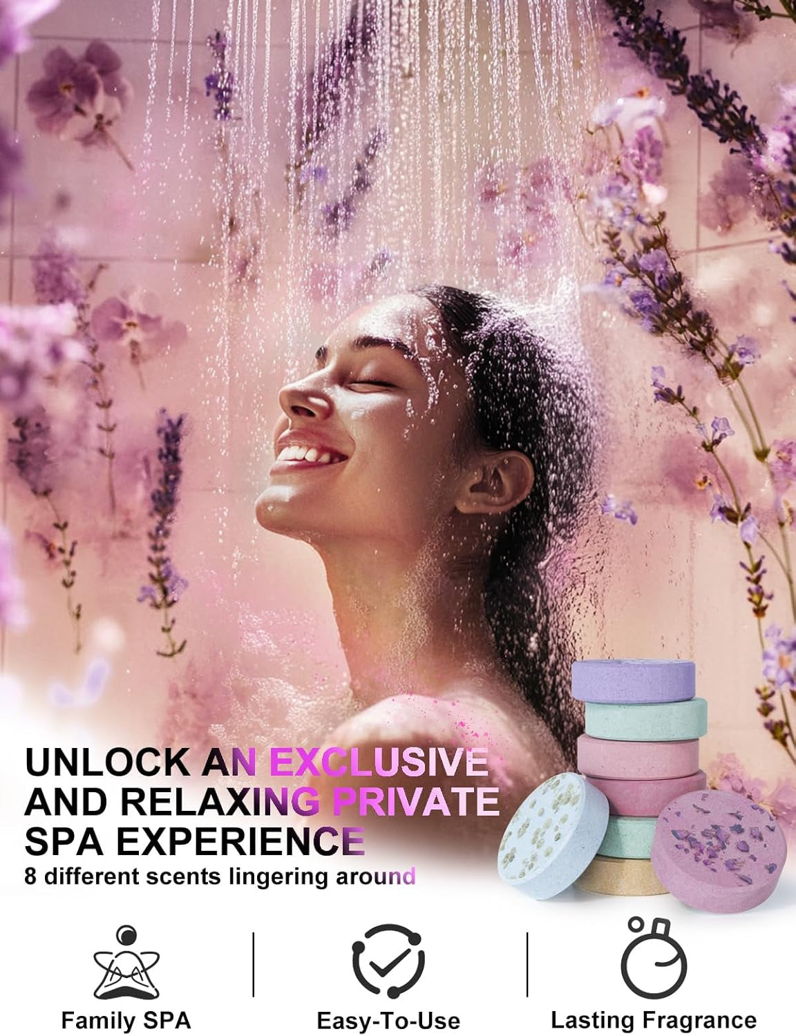 Shower Steamers – 8 Scents (Lavender, Mint, Orange, Grapefruit, Eucalyptus Mint, Camellia, Baby Powder, Rose) Aromatherapy Relaxing Spa Gifts for Women, Stocking Stuffers, Christmas Gifts