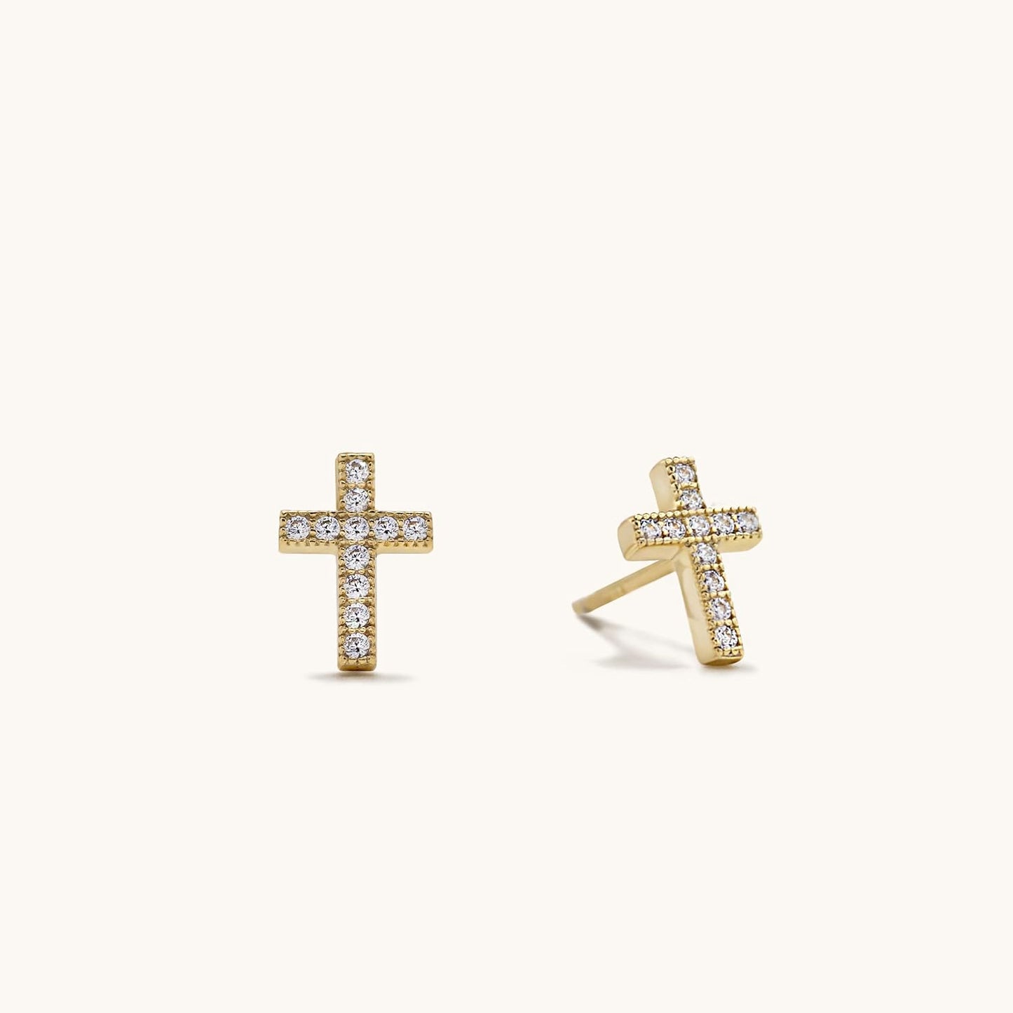 925 Sterling Silver Cubic Zirconia Petite Small Cross Stud Earrings Hypoallergenic for Women