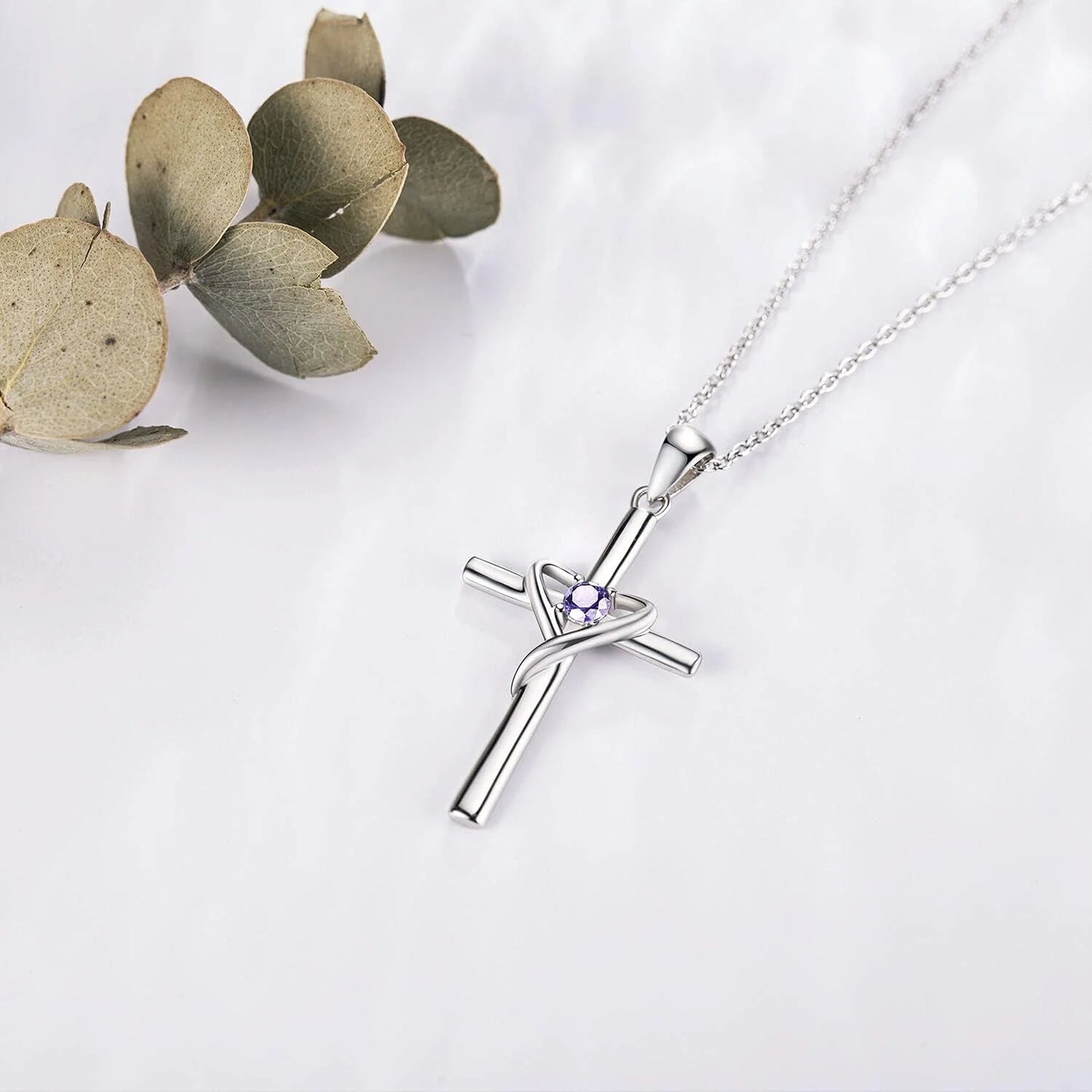 925 Sterling Silver Cross Necklace for Women Men 5A CZ Birthstone Necklaces 14K Gold Plated or Rose Gold Necklace for Easter or Mother'S Day