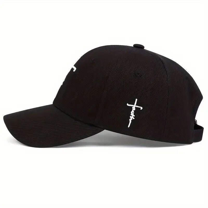 Faith Cross Embroidered Christian Black Baseball Cap, Adjustable Hat, Jesus, God