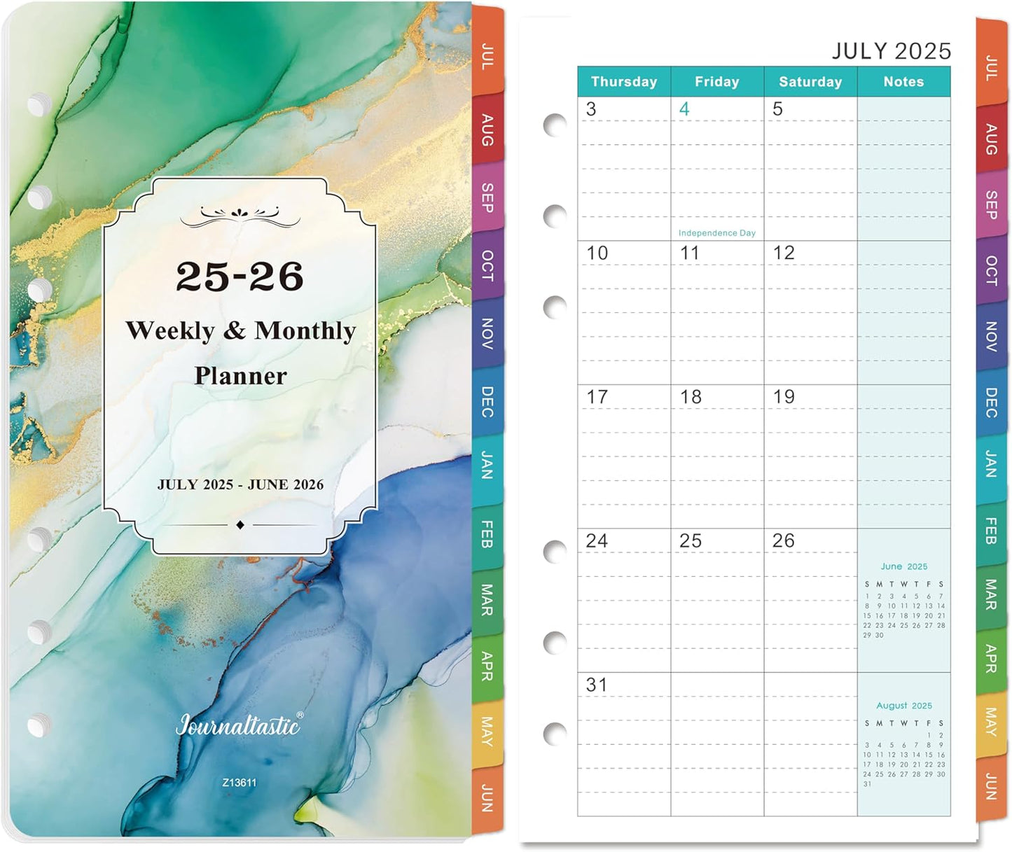 2025-2026 Planner Refills - A6 Weekly and Monthly Inserts, July 2025 - June 2026