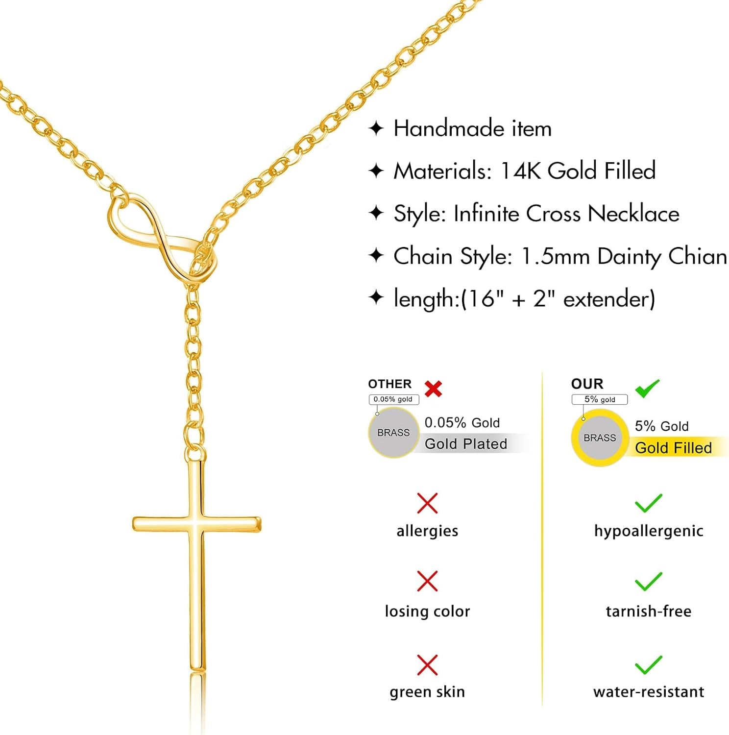 Infinity Cross Necklace for Women, Unique Trendy Fahion Cross Jewelry Gifts, Non Tarnish & Waterproof Dainty Simple Gold Cross Pendant, Christian Religious Easter Faith Accessories Jewelry Gifts