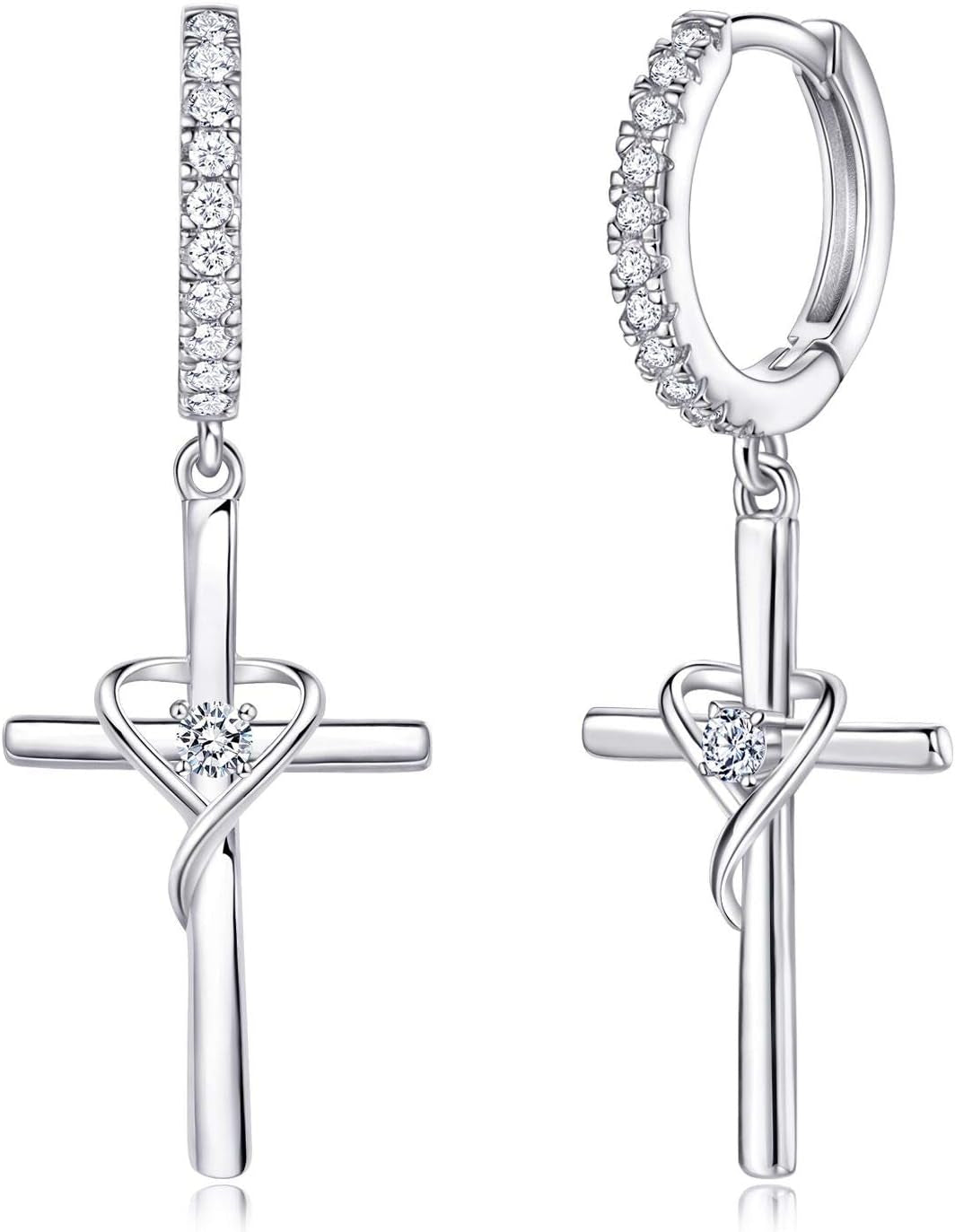 925 Sterling Silver Earrings for Women 14K Gold Plated Earrings Birthstone Heart Earring Dangle Cross Earring for Easter or Birthday