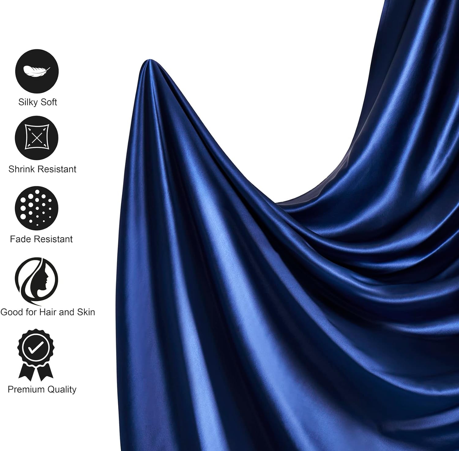 Silk Satin Sheets, Queen Size Satin Bed Sheet Set with Deep Pockets, Cooling Soft and Hypoallergenic Satin Sheets Queen - Navy Blue