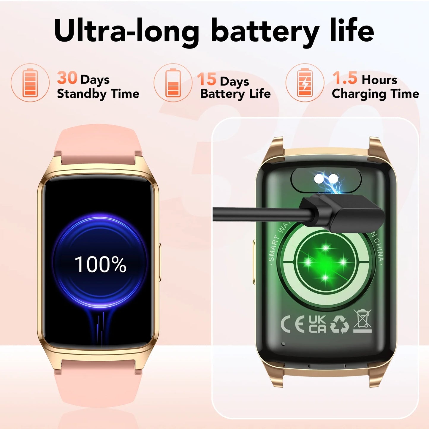 Fitness Tracker Smart Watch for Women Men Make/Answer Calls with Fitness and Wellness Tracking 100+ Sports Modes Step Calorie Counter IP68 Waterproof Fits for Android and Iphone, Pink