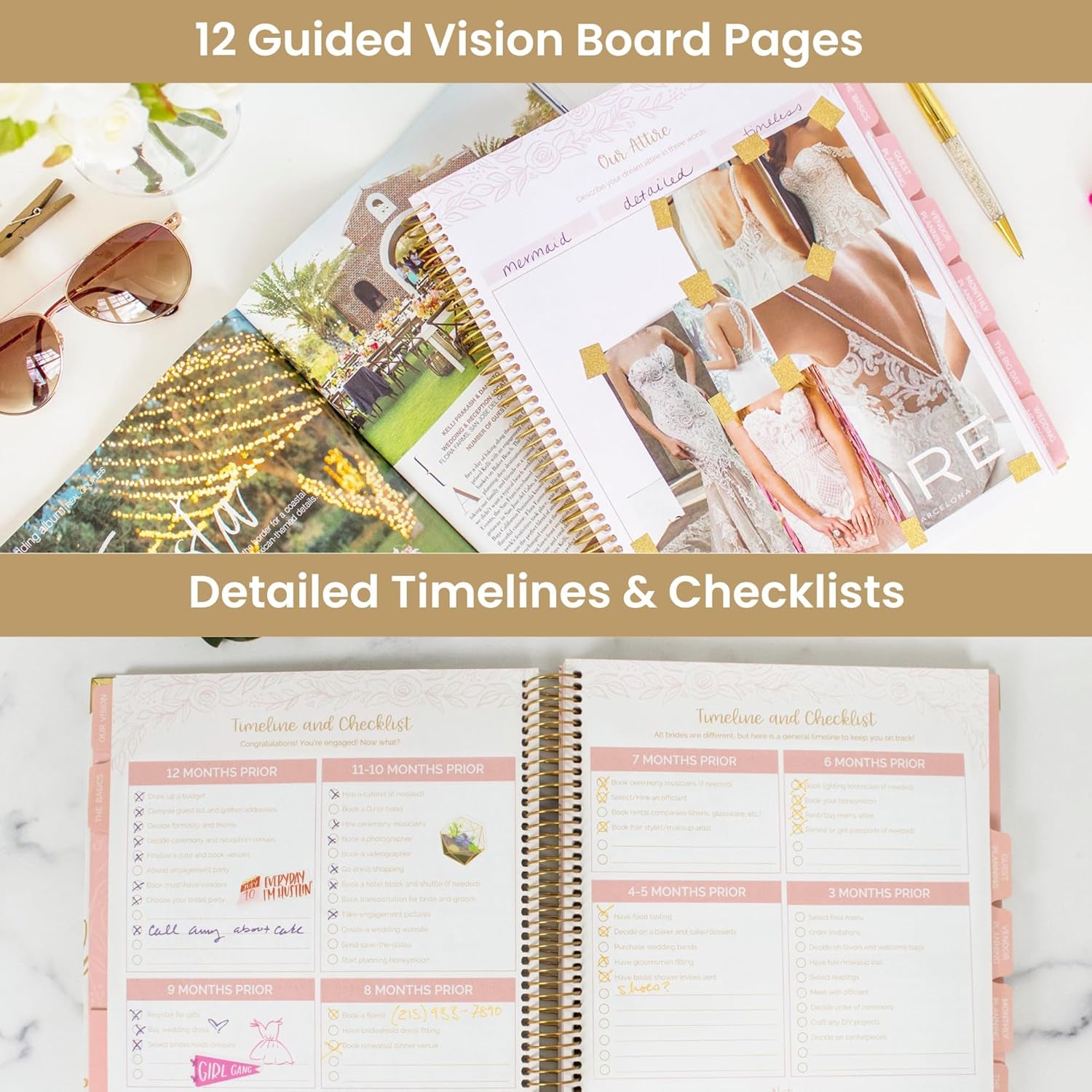 Wedding Planner & Organizer/Hardcover Keepsake Journal with Essential Planning Tools - Checklists, Vision Boards, Tips & More - 9"X11" (Gold Scallops)