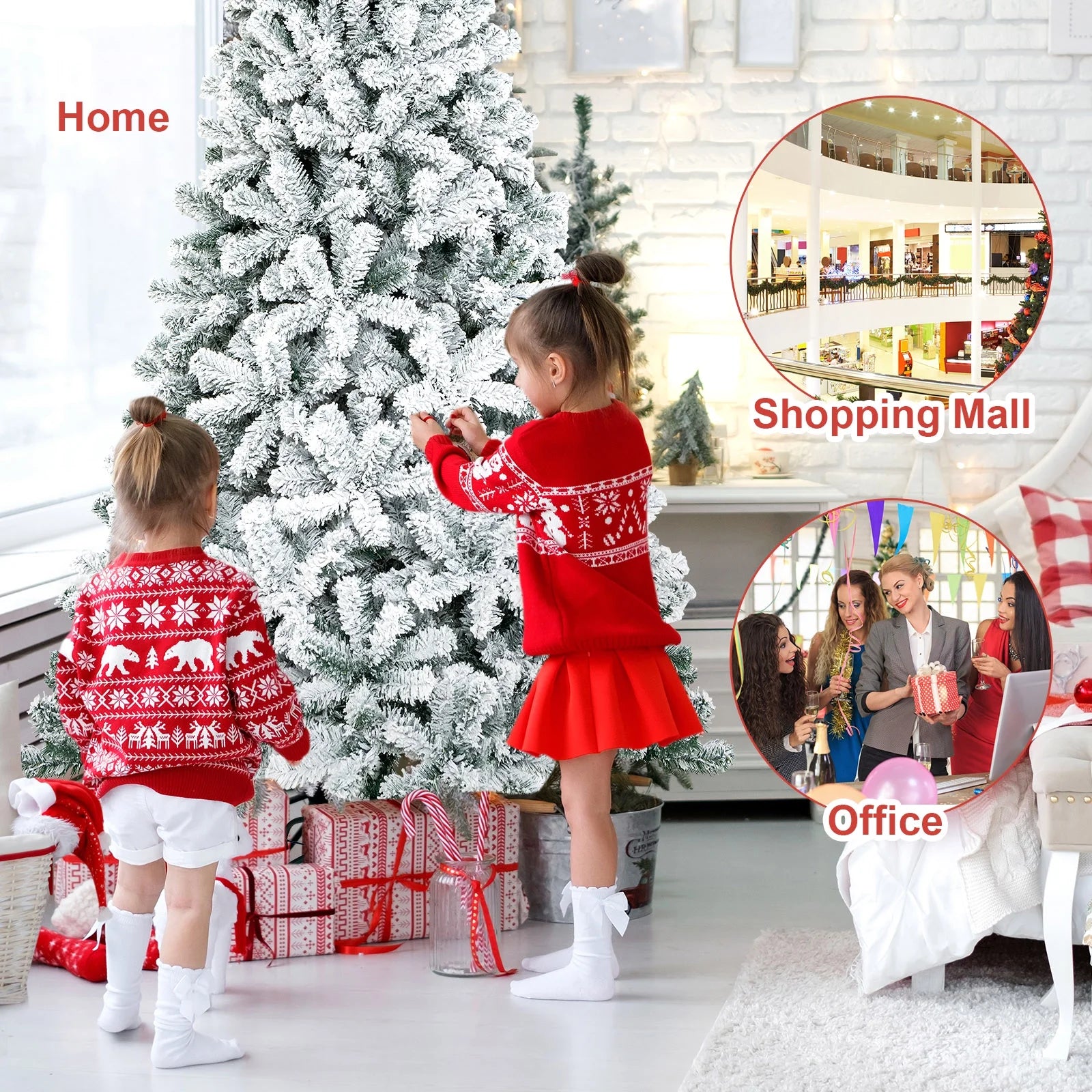 7.5Ft Snow Flocked Hinged Artificial Christmas Tree Unlit Holiday Decor