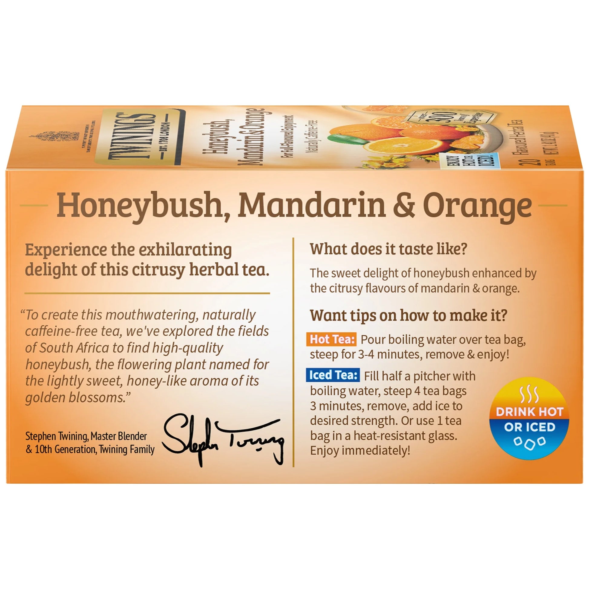 Honeybush, Mandarin & Orange Herbal Tea Bags, Caffeine Free, (6) 20 Count Boxes (120 Ct.)