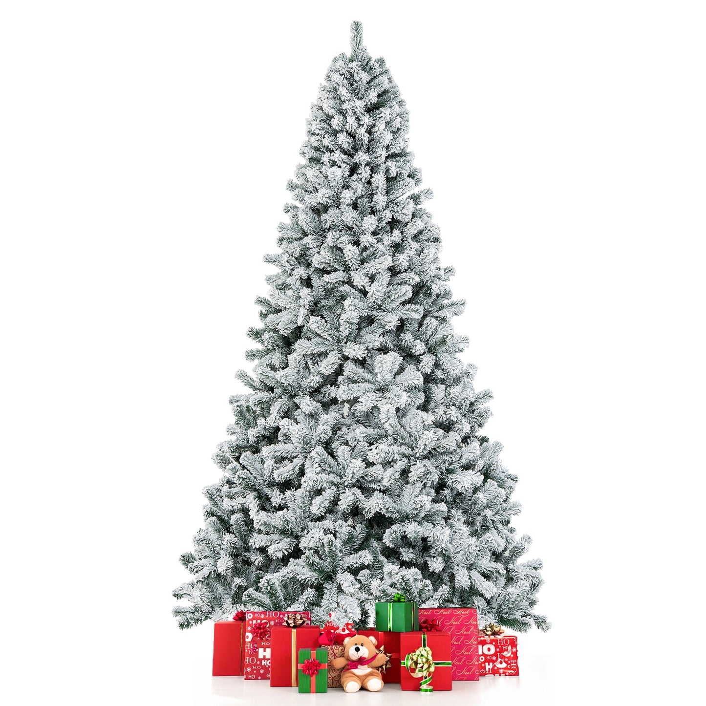 9Ft Snow Flocked Hinged Artificial Christmas Tree Unlit Holiday Decor