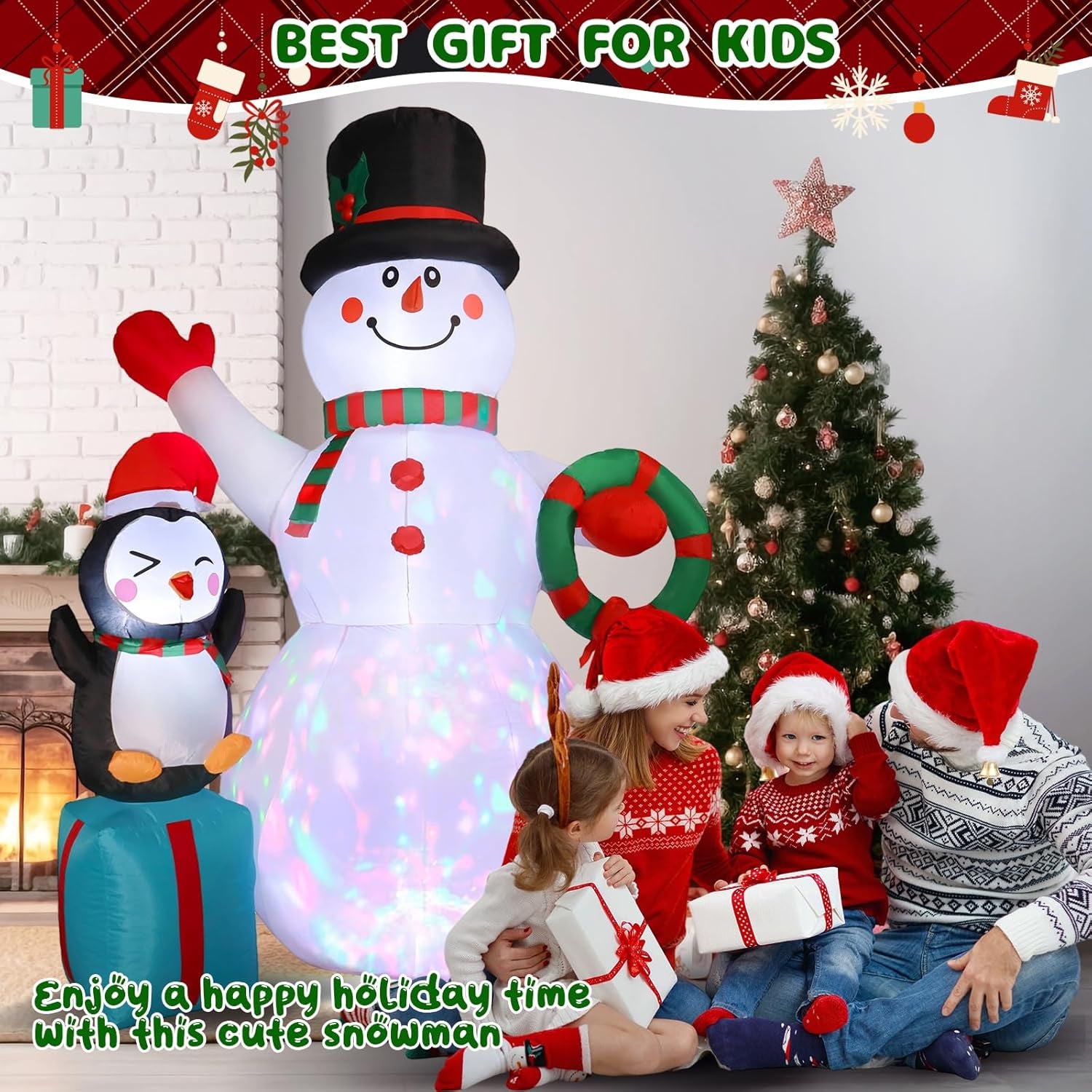 7FT Inflatable Christmas Snowman with LED Lights for Outdoor Holiday Decor