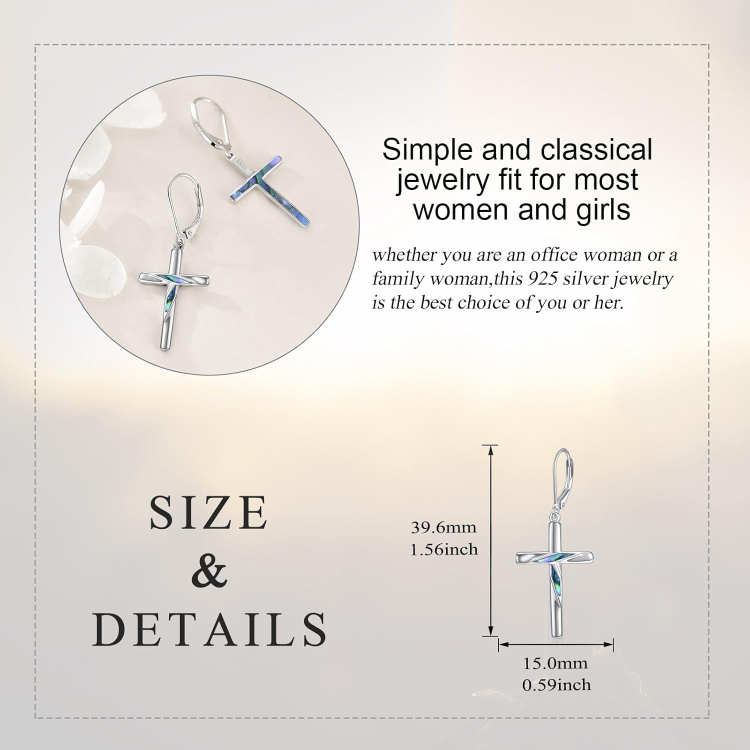 Cross Earrings Sterling Silver Rose Flower Cross Dangle Earrings Jewelry Gifts for Women