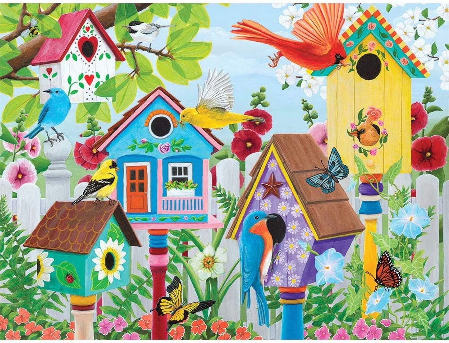 Jigsaw Puzzle Birdhouse Garden Colorful Flowers by Kathy Bambeck 500 Piece 18" X 24"