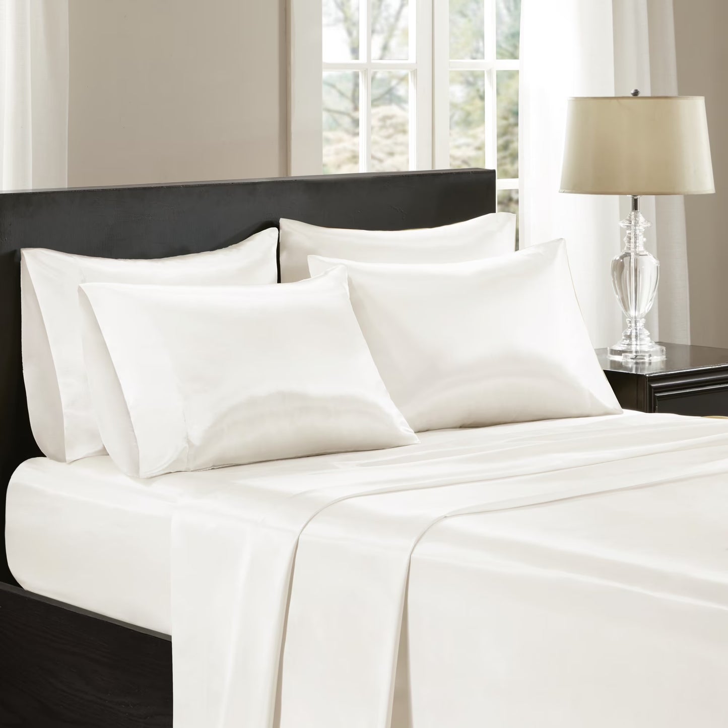 Satin Wrinkle-Free Luxurious 6-Piece Sheet Set, Full, Ivory
