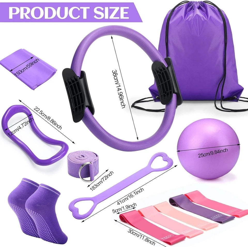 Pilates Ring Circle Set 18 Pcs Exercise Equipment Accessories for Women Workouts