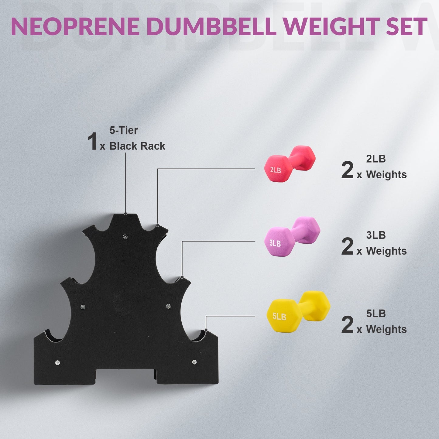 Dumbbell Set with Stand (2Lbs, 3Lbs, 5Lbs Set)
