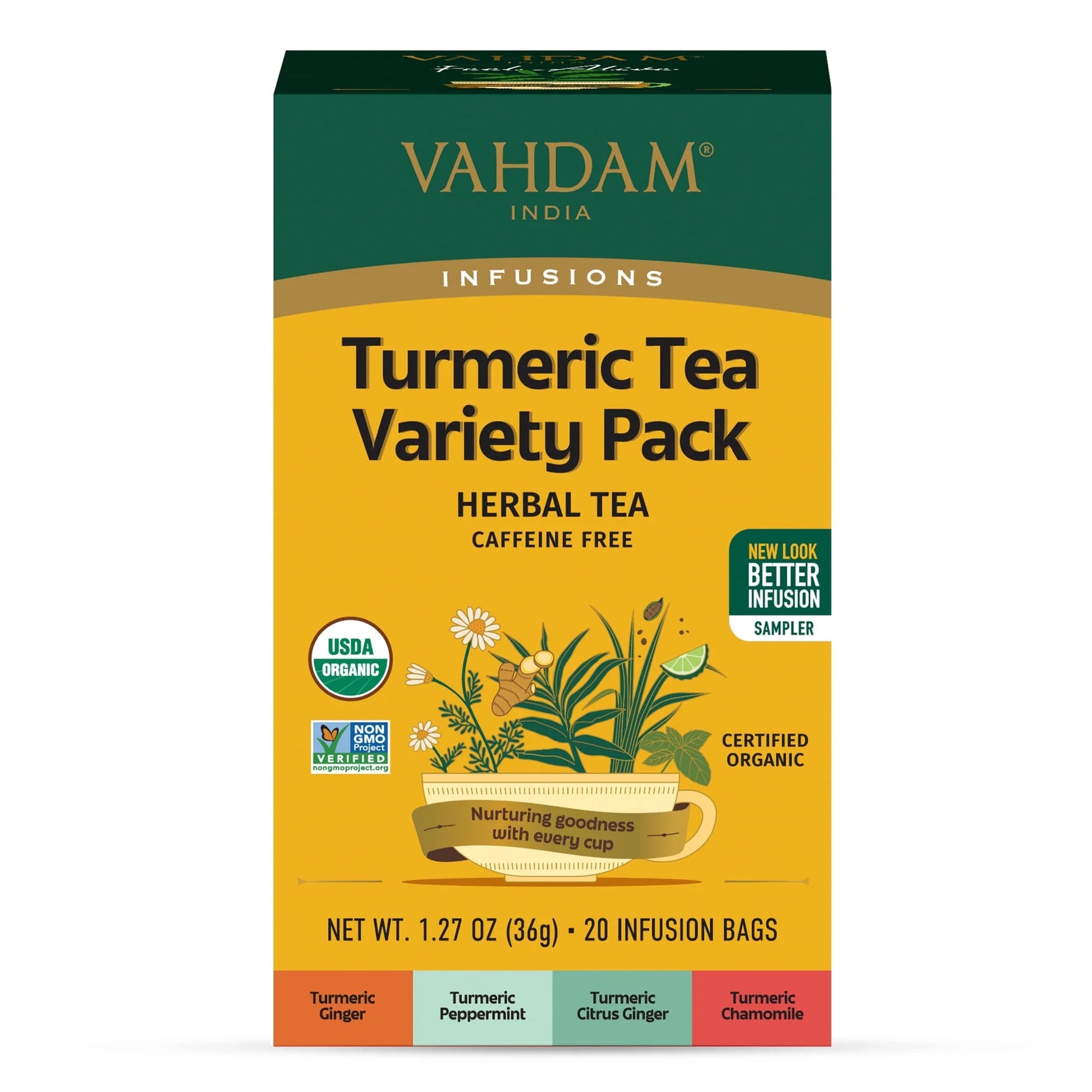 , Organic Turmeric Tea Variety Pack, 20 Count, Assorted Herbal Tea Sampler