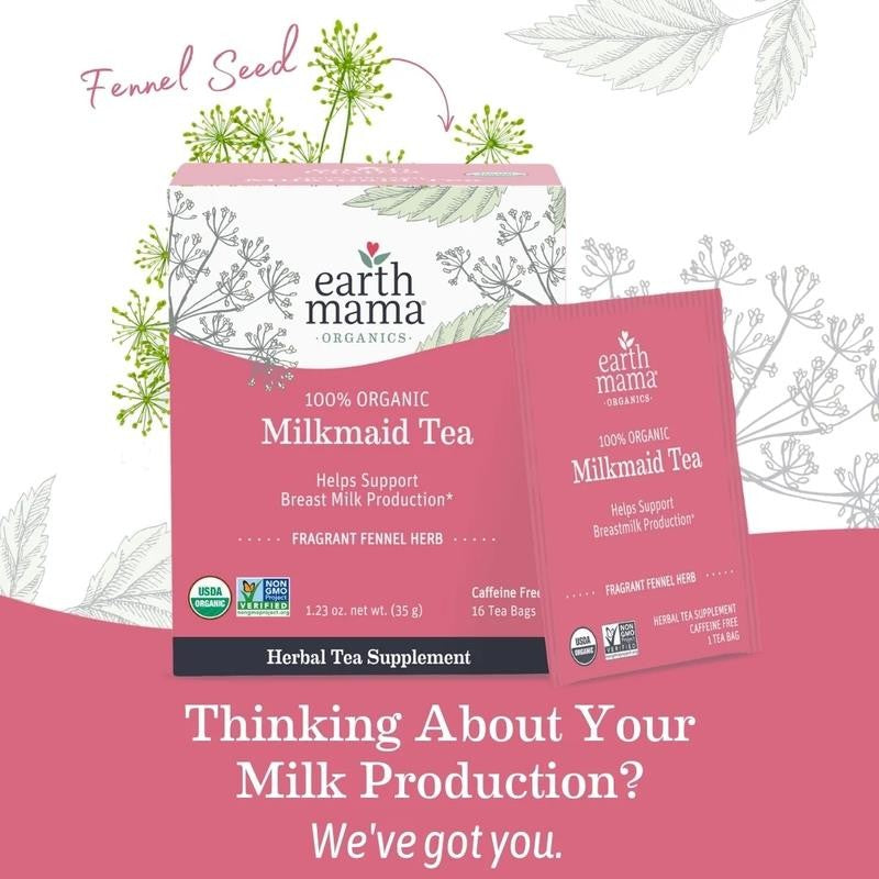 Organic Milkmaid Tea, Lactation Tea for Moms, Herbal Tea without Caffeine, 16 Ba