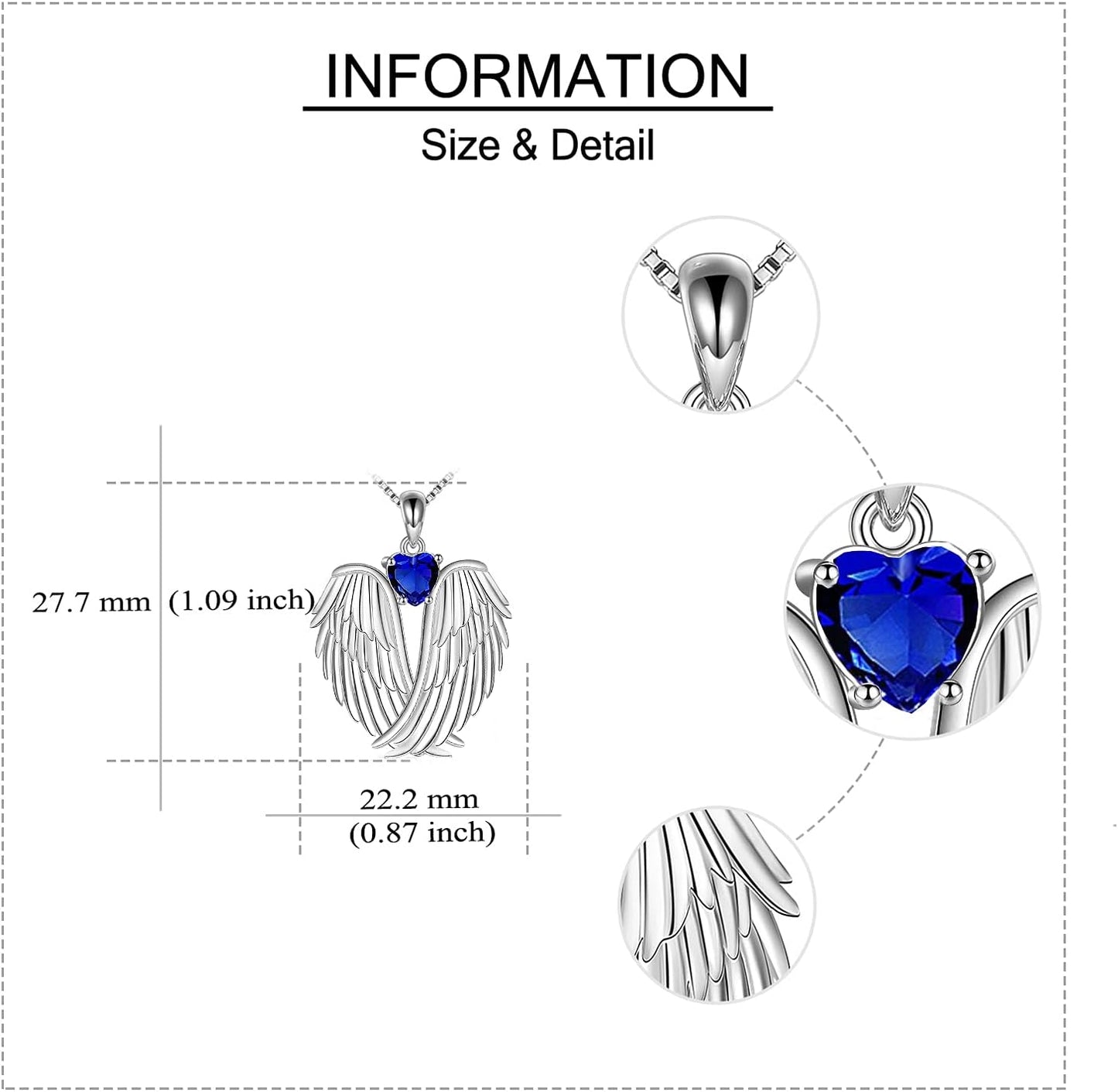 Angel Wings Necklace 925 Sterling Silver Guardian Angel Wings Pendant Necklace Birthstone Necklace for Women Girls Christmas Jewelry Gifts