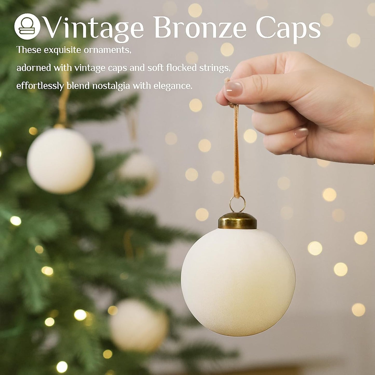 36PCS Shatterproof Velvet Christmas Ornaments Set in Beige for Holiday Decor